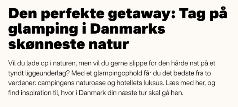 ALT FOR DAMERNE - Glamping Skovgaardsminde. Glamping i Danmarks dejligste natur